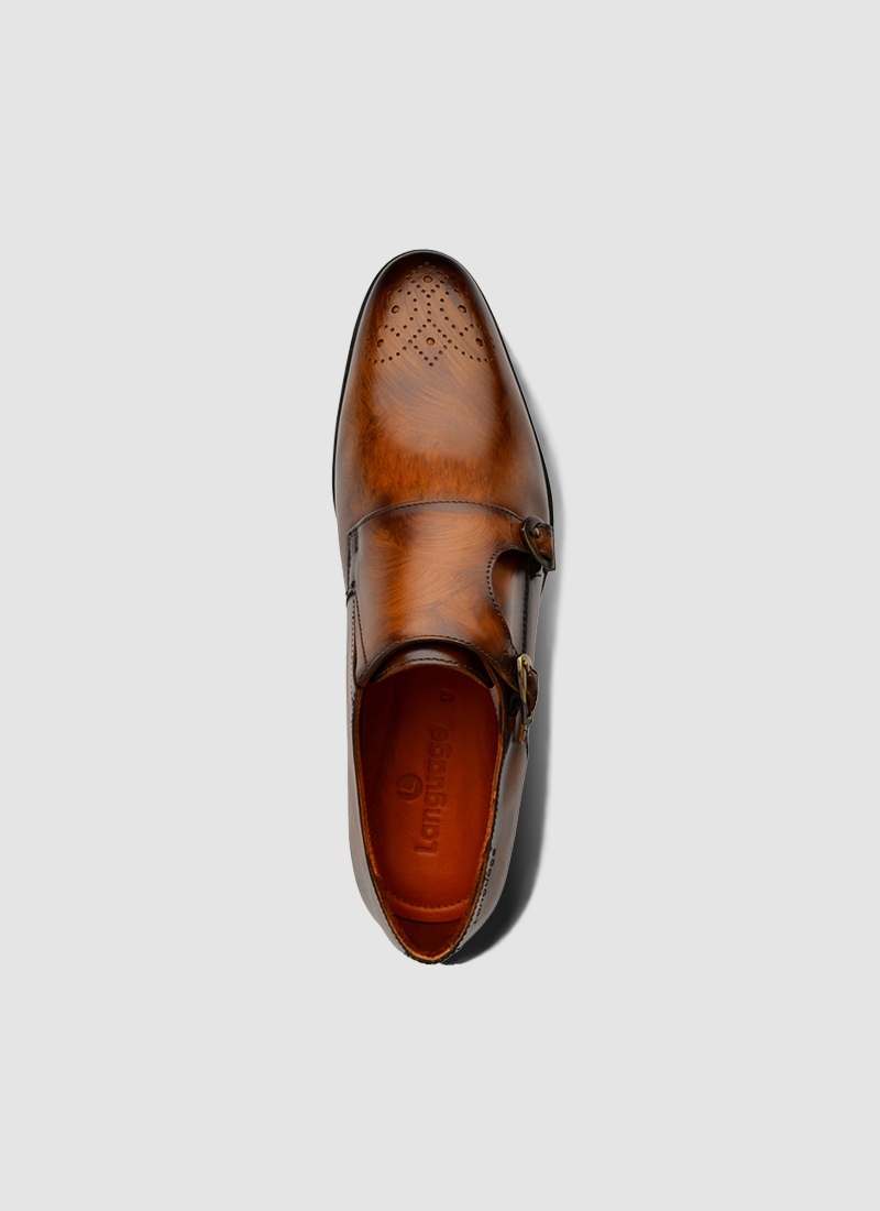 Language Shoes-Men-Maybri Monk-Premium Leather-Tan Colour-Formal Shoe