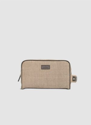Language Shoes-Men-Rake Wash Bag-Combination of Fabric/Leather-Beige Colour-Leather Accessories