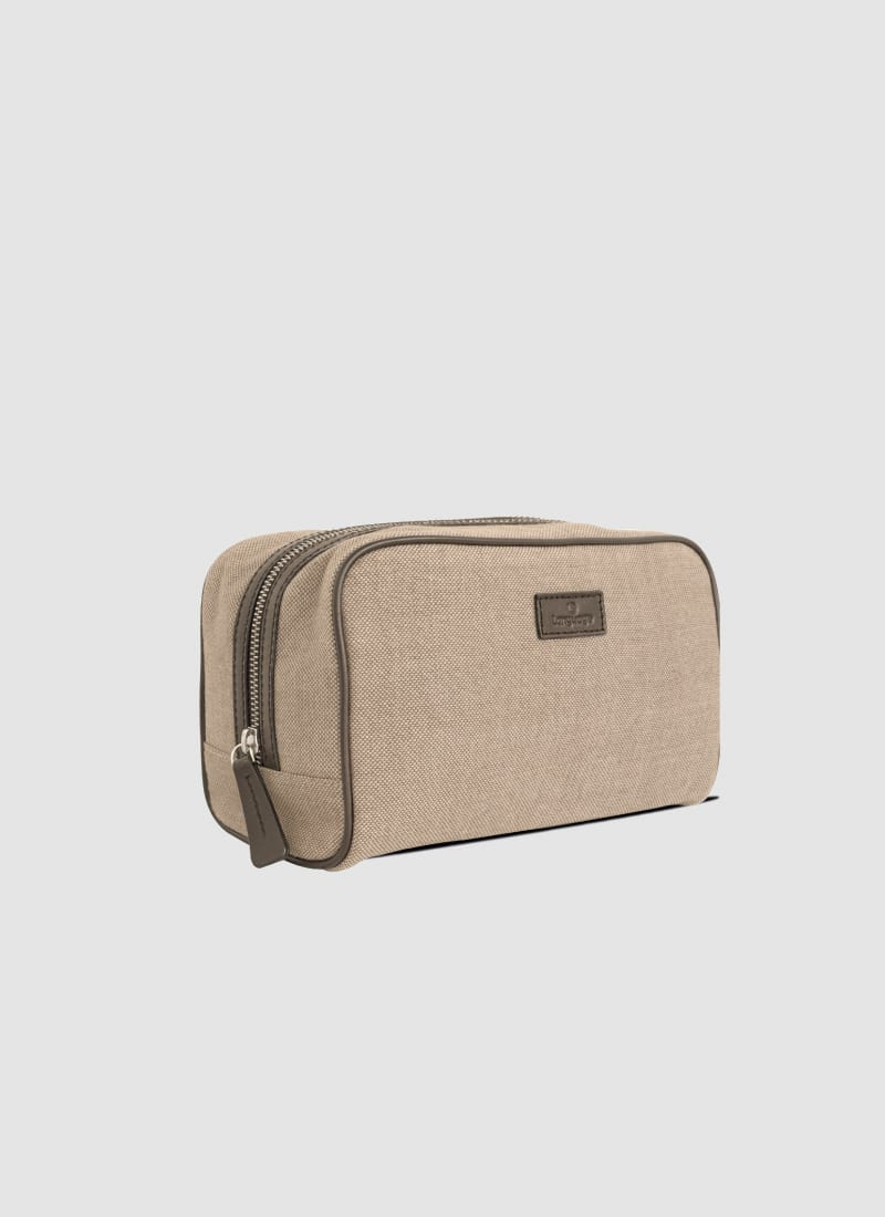 Language Shoes-Men-Rake Wash Bag-Combination of Fabric/Leather-Beige Colour-Leather Accessories
