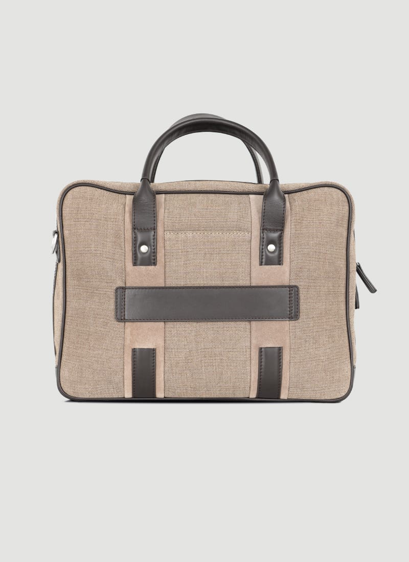 Language Shoes-Men-Damien Laptop Bag-Combination of Fabric/Leather-Beige Colour-Leather Accessories