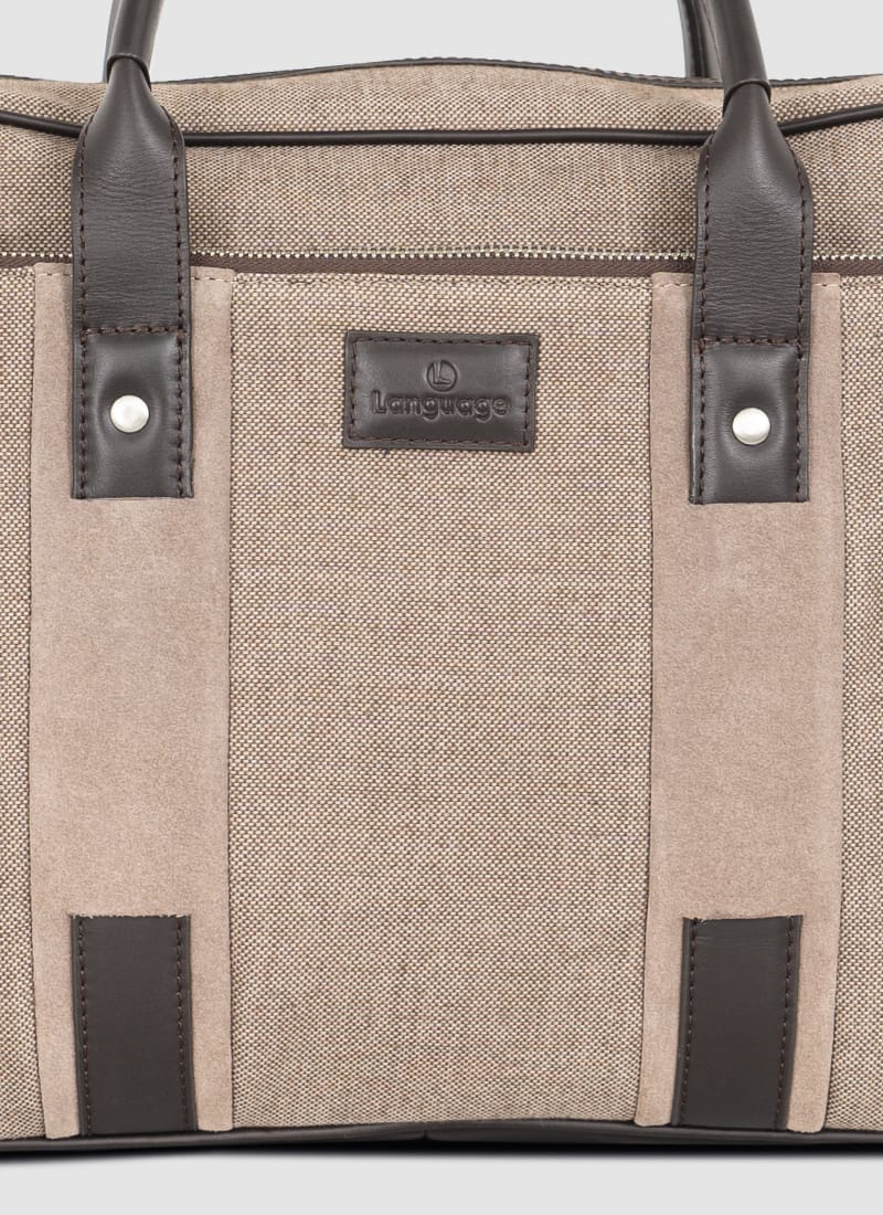 Language Shoes-Men-Damien Laptop Bag-Combination of Fabric/Leather-Beige Colour-Leather Accessories