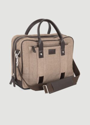 Language Shoes-Men-Damien Laptop Bag-Combination of Fabric/Leather-Beige Colour-Leather Accessories