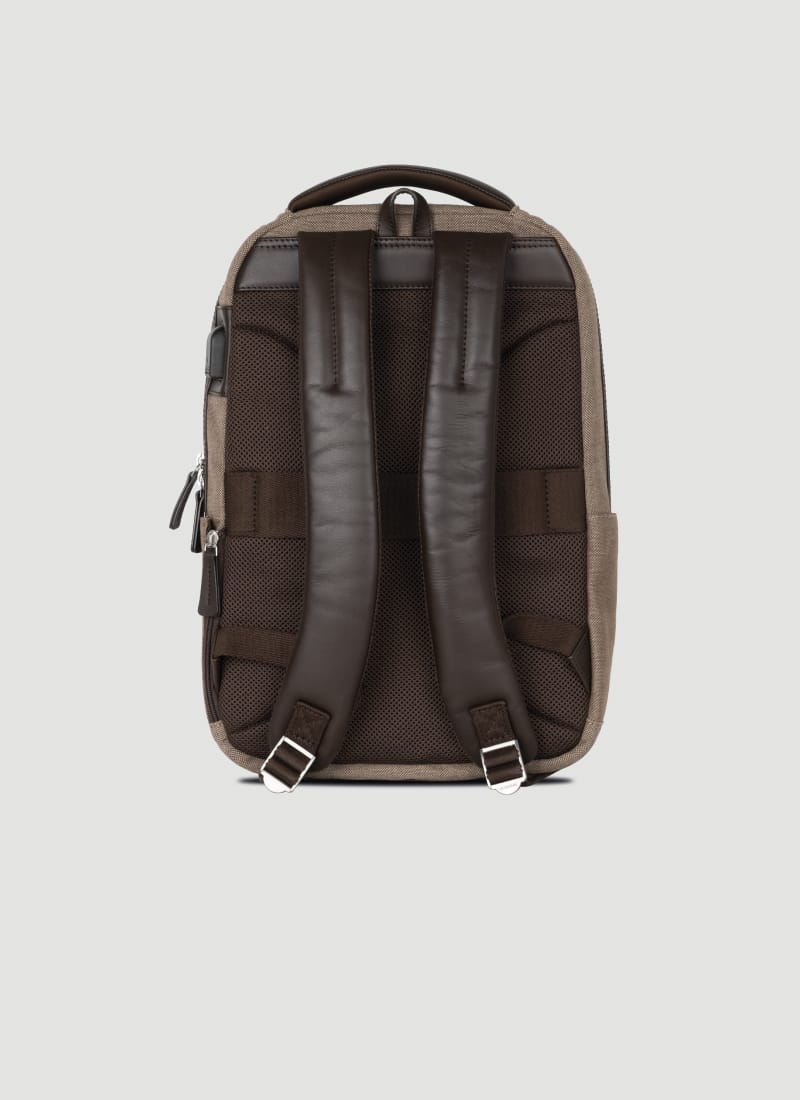 Language Shoes-Men-Rockerfeller Backpack-Combination of Fabric/Leather-Beige Colour-Leather Accessories