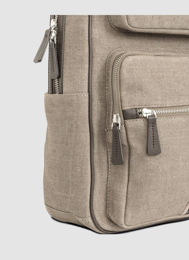 Language Shoes-Men-Rockerfeller Backpack-Combination of Fabric/Leather-Beige Colour-Leather Accessories
