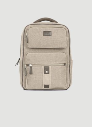 Language Shoes-Men-Rockerfeller Backpack-Combination of Fabric/Leather-Beige Colour-Leather Accessories