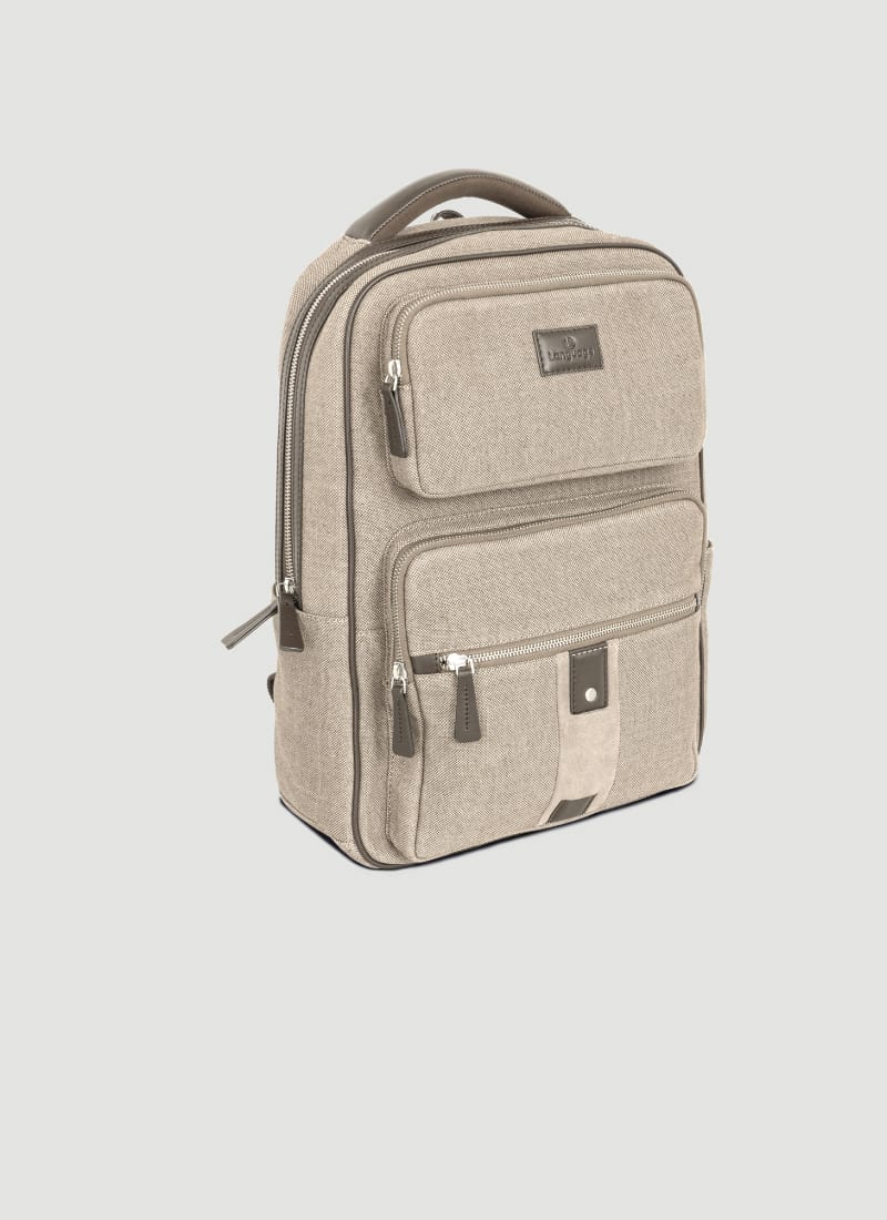Language Shoes-Men-Rockerfeller Backpack-Combination of Fabric/Leather-Beige Colour-Leather Accessories