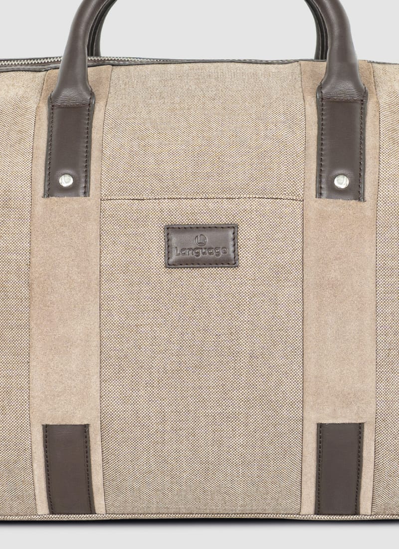 Language Shoes-Men-Explorer Duffle-Combination of Fabric/Leather-Beige Colour-Leather Accessories