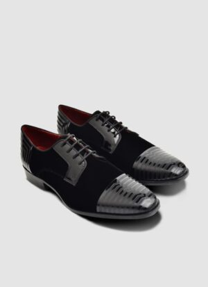 Language Shoes-Men-Reid Derby-Combination of Leather/Fabric-Black Colour-Formal Shoe