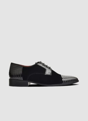 Language Shoes-Men-Reid Derby-Combination of Leather/Fabric-Black Colour-Formal Shoe
